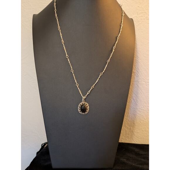 VTG 925 Black Stone Marcasite Flower Pendant on 925 Israel Fancy Chain Necklace - Picture 9 of 10